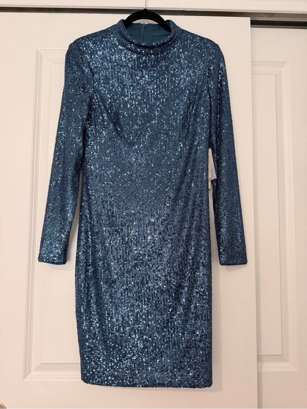 Eliza J Blue Sequin Long-Sleeve Sheath Dress